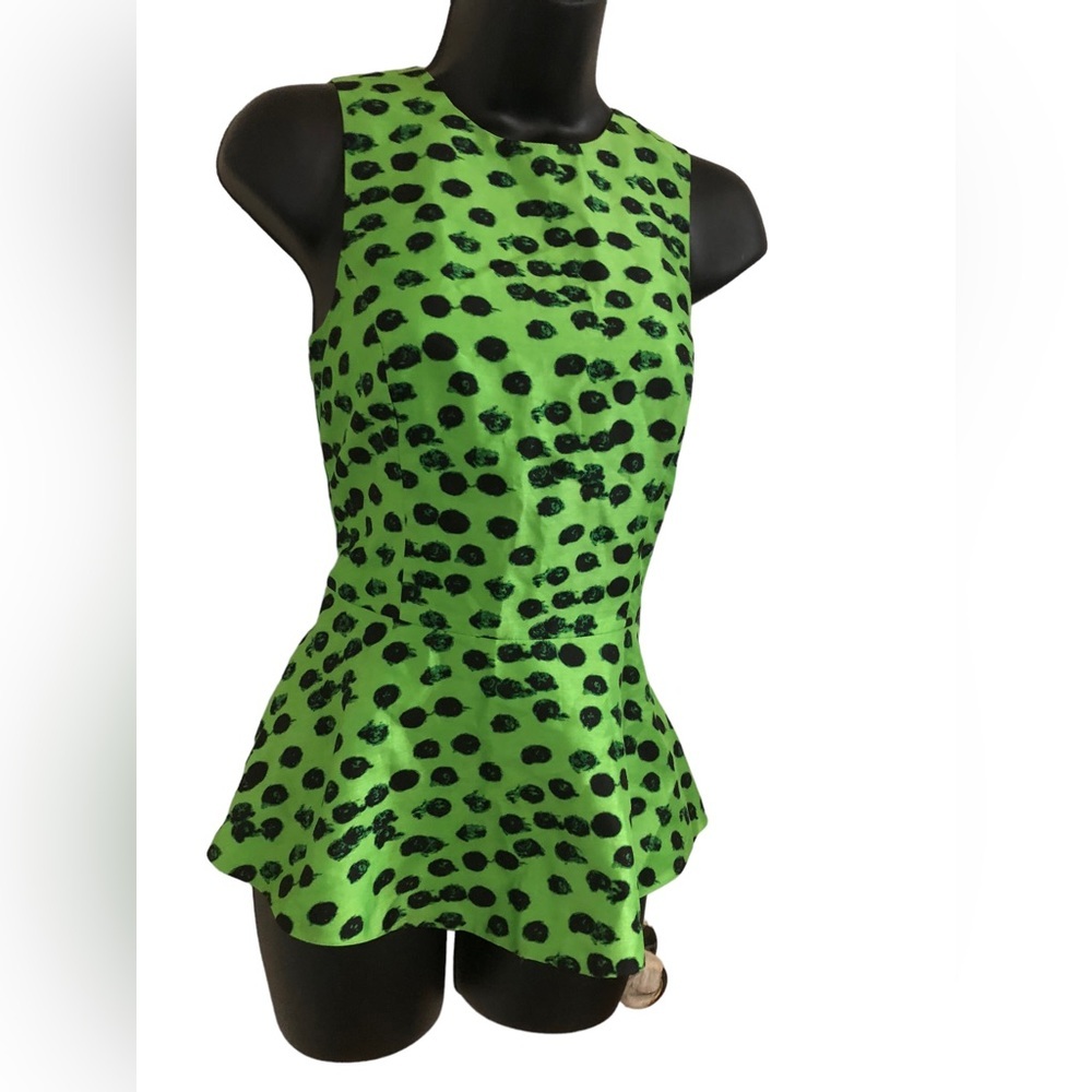 Kensie lime green dotted back cutout peplum‎ hem sleeveless blouse top size XS